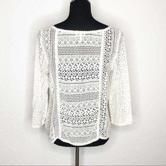 Joie cream off white lace eyelet crochet open knit top size Medium - Picture 2 of 14